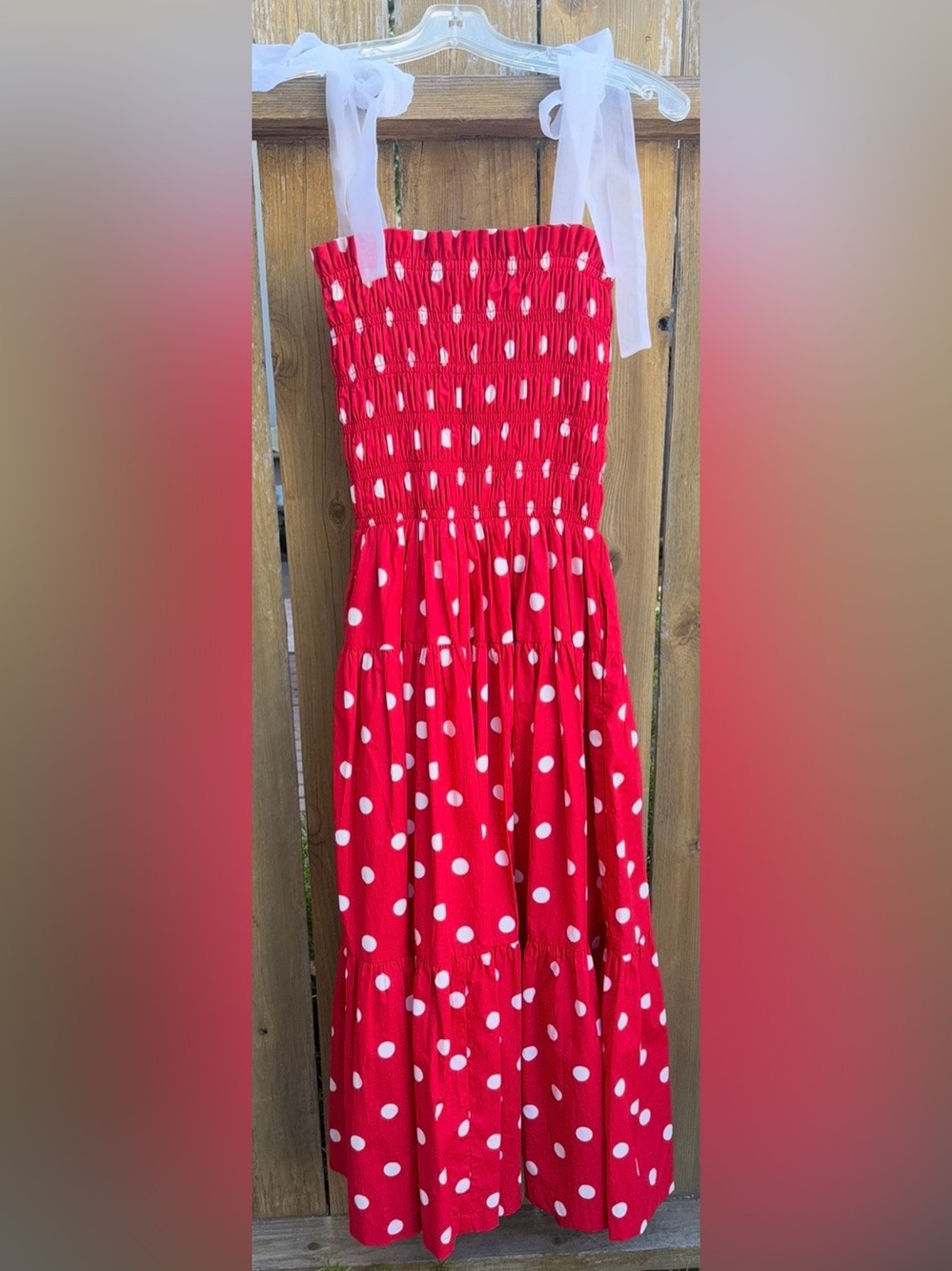 En Saison Red & White Polka Dot Sundress with Sheer Tie Straps small